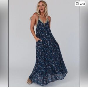 Three Bird Nest Oasis Pocket Maxi Dress Navy Floral Medium